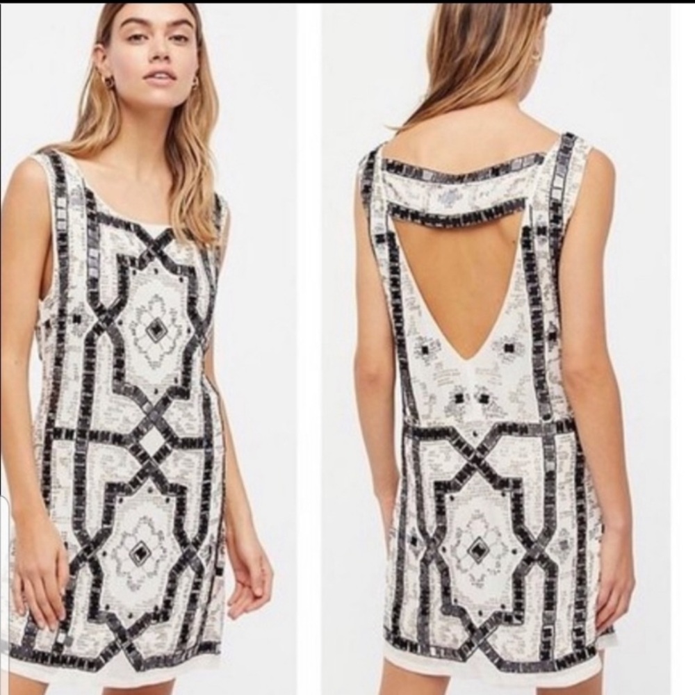 Free People Black and White Geometric Mini Dress